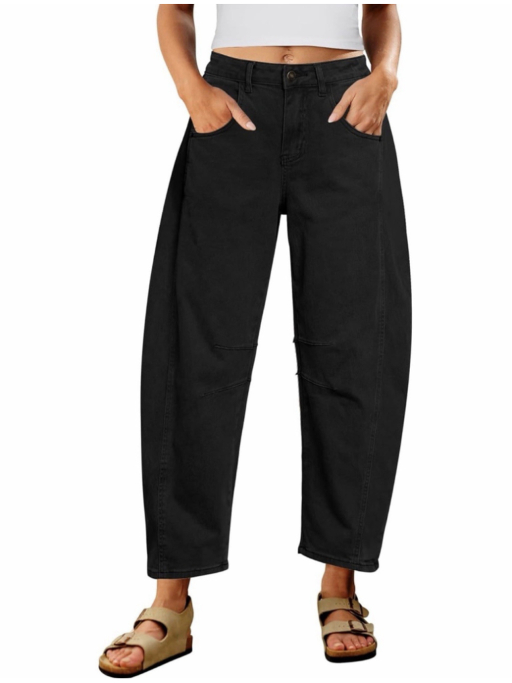 Flamingals Black Cropped Barrel Baggy Jeans Women’s XL
